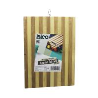 BEYAZ ÇİZGİLİ AHŞAP BAMBU KESİM PANOSU - KESME TAHTASI METAL KULPLU 26 X 36 X 1.4CM