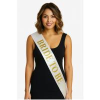 Beyaz Saten Üzerine Kalın Altın Yazılı Bride To Be Kuşağı 10 cm Genişlik