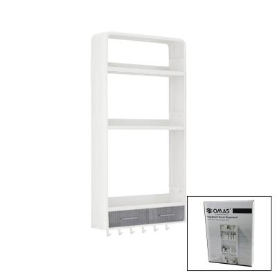 BEYAZ YAPIŞKANLI DUVAR ORGANİZERİ PLASTİK 3 RAF=14CM-19CM-30CM - 2 ÇEKMECE=40CM - 6 ASKI 19 PARÇA