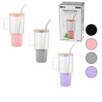 CAM 1000ML MATARA - SULUK BAMBU KAPAK - SIZDIRMAZ SİLİKONLU ÇELİK PİPET KORUYUCU SİLİKON ALTLIK - KILIF