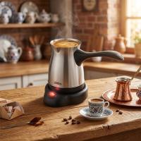 ÇELİK ELEKTRİKLİ CEZVE TÜRK KAHVE MAKİNESİ - 6FİNCAN=500ML 360° KABLOSUZ KULLANIM KATLANIR KULP 600W SCM-9039