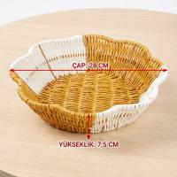 Çiçek Model Çift Renkli Plastik Rattan Ekmek ve Meyve Sepeti - Çok Amaçlı Banyo ve Mutfak Düzenleyici - Yıkanabilir Organizer