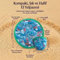 Çiçek ve Yaprak Desenli Katlanabilir Cep Yelpazesi - Kılıflı Yuvarlak Kumaş El Yelpazesi