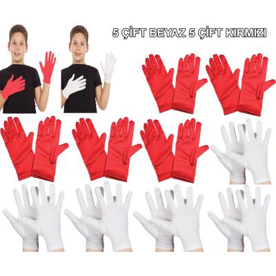 Çocuk Gösteri Eldiven Seti – 5 Çift Beyaz &amp;amp; 5 Çift Kırmızı