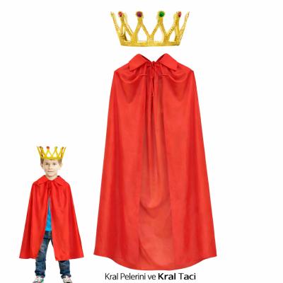 Çocuk Kral Pelerini 90 cm ve Altın Renk Kral Taç Seti
