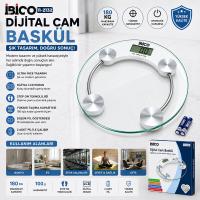 DİJİTAL - PİLLİ YUVARLAK BANYO BASKÜL TERAZİ TARTI LCD EKRAN 180KG/0.1G 30X30CM İ11-026