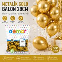 GM-110-39 METALİK - ALTIN BALON 11'' - 28CM - 100 PARÇA