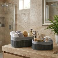 GRİ 2 BOY OVAL BAMBU KENAR ORGANİZER SEPET AHŞAP ALTLIK - BEZLİ 21X14-25X16CM
