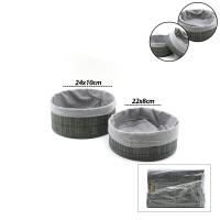 GRİ 2 BOY YUVARLAK BAMBU KENAR ORGANİZER SEPET AHŞAP ALTLIK - BEZLİ ÇAP=22X24CM