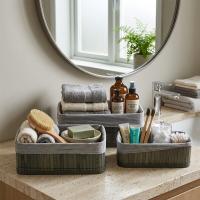 GRİ 3 BOY D.DÖRTGEN BAMBU KENAR ORGANİZER SEPET AHŞAP ALTLIK - BEZLİ 25X14-28X18-20X30CM