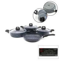 GRİ 7 PARÇA GRANİT TENCERE - TAVA SETİ 20-24CM DERİN - 27CM BASIK CAM KAPAK TENCERE - 26CM TAVA