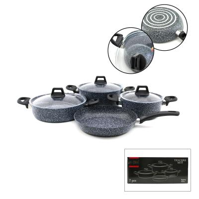 GRİ 7 PARÇA GRANİT TENCERE - TAVA SETİ 20-24CM DERİN - 27CM BASIK CAM KAPAK TENCERE - 26CM TAVA