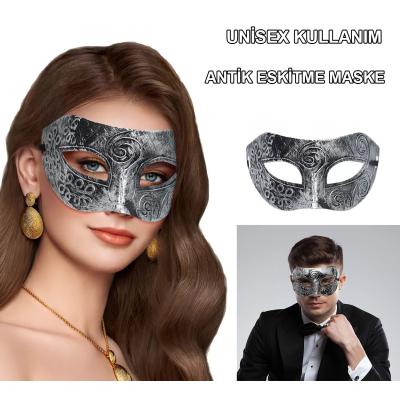 Gümüş Eskitme Yüz Maskesi - Antik Tarz Balo Maskesi