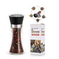 HAND GRINDER BÜYÜK CAM HAZNELİ - PLS.KAPAKLI - KROM BELLİ TUZ - BAHARAT ÖĞÜTÜCÜ