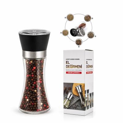 HAND GRINDER BÜYÜK CAM HAZNELİ - PLS.KAPAKLI - KROM BELLİ TUZ - BAHARAT ÖĞÜTÜCÜ