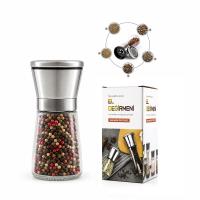 HAND GRINDER KÜÇÜK CAM HAZNELİ - KROM KAPLAMA PLS.KAPAKLI TUZ - BAHARAT ÖĞÜTÜCÜ İ22-411