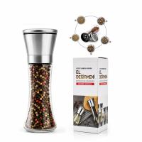 HAND GRINDER BÜYÜK CAM HAZNELİ - KROM KAPLAMA PLS.KAPAKLI TUZ - BAHARAT ÖĞÜTÜCÜ