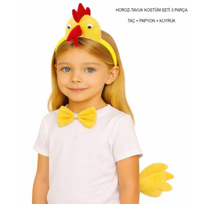 Horoz ? Tavuk Kostüm Aksesuar Seti - Taç Papyon Kuyruk