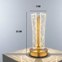 İki Yandan Kavisli Silindirik Geometrik Çizgi Model Kristal LED Masa Lambası – Dokunmatik, 3 Renk Işık Modlu, Şarjlı Dekoratif Gece Lambası