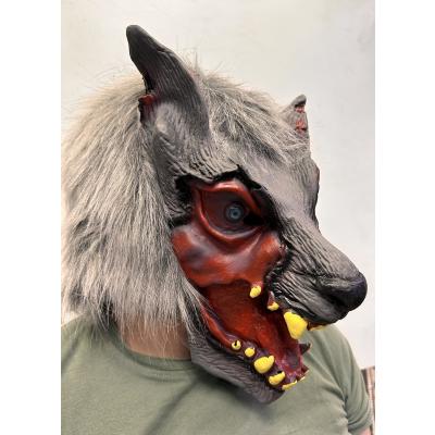 Kafaya Tam Geçmeli Lateks Dişli Ağzı Açık Kurt Maskesi