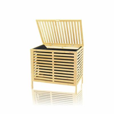 KALIN AHŞAP BAMBU KİRLİ ÇAMAŞIR SEPETİ SİYAH KUMAŞ ÇANTALI SEPET=50X38X55CM