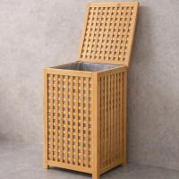 KALIN AHŞAP BAMBU KİRLİ ÇAMAŞIR SEPETİ KUMAŞ ÇANTALI SEPET=40X40X58CM