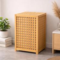 KALIN AHŞAP BAMBU KİRLİ ÇAMAŞIR SEPETİ KUMAŞ ÇANTALI SEPET=40X40X58CM