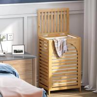 KALIN AHŞAP BAMBU KİRLİ ÇAMAŞIR SEPETİ KUMAŞ ÇANTALI SEPET=43X33X67CM