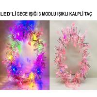 Kalp Püsküllü Gece Parıltısı 3 Modlu LED'li Işıklı Taç Pembe Renk