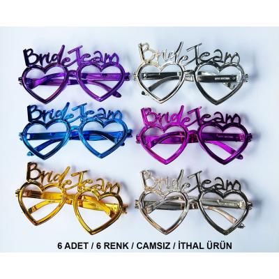 Kalpli Bride Team Gözlük Seti 6 Renk - Kına &amp;amp; Düğün Partileri İçin