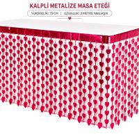 Kalpli Metalize Masa Eteği Kırmızı 75x300 cm