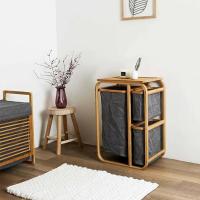 KİRLİ ÇAMAŞIR SEPETİ AHŞAP - BAMBU 3 ORGANİZER BÖLMELİ KUMAŞ ÇANTALI 50X30X70CM