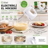 KİWİ KMX-3608 ELEKTRİKLİ EL MİKSERİ 2PCS METAL ÇIRPMA APARATI - 2PCS HAMUR KANCASI 5 KADEME HIZ ÇIRPICI ÇIKARTMA DÜĞMELİ