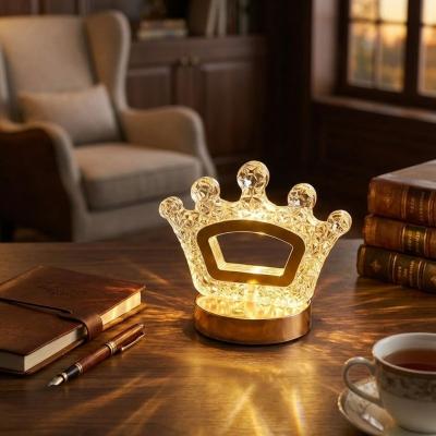 Kral Tacı Model Kristal LED Masa Lambası – Dokunmatik, 3 Renk Işık Modlu, Şarjlı Mini Dekoratif Gece Lambası