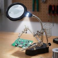 LED Işıklı Büyüteç Lehimleme İstasyonu – Yardımcı Klipsli Masaüstü Elektronik Tamir ve Donanım Onarım Büyüteci