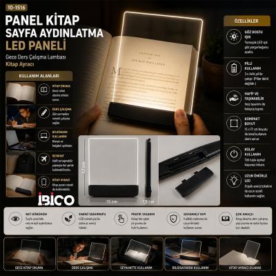 LIGHT PANEL KİTAP SAYFA AYDINLATMA LED PANELİ KİTAP OKUMA PİLLİ 15X17CM İ10-027