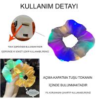 Lila Mor Renk Led Işıklı Lastikli Saç Tokası - 3 Modlu Festival - Parti Saç Tokası