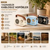 M4 PORTABLE WİRELESS HOPARLÖR - SPEAKER IŞIKLI USB ŞARJLI RENKLİ KASA - BRONZ ÇERÇEVEUSB - DC 5V - TF