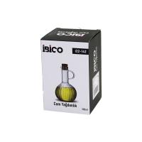 MİNİ CAM YAĞDANLIK ÇİZGİLİ DESEN 300ML AHŞAP BAMBU MANTAR TIPA
