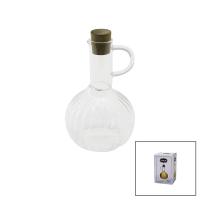 MİNİ CAM YAĞDANLIK ÇİZGİLİ DESEN 300ML AHŞAP BAMBU MANTAR TIPA