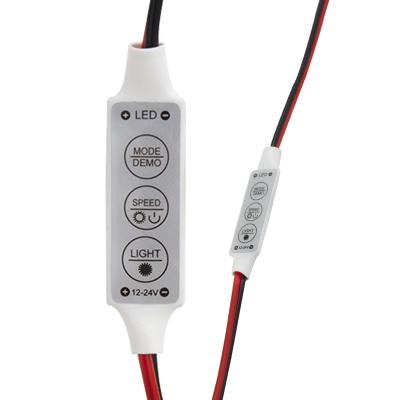 MİNİ ÜÇ TUŞLU TEK RENKLİ 12-24 VOLT LED KONTROL CİHAZI ( KIRMIZI- SİYAH KABLO)