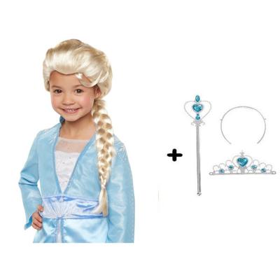 Örgülü Karlar Ülkesi Frozen Elsa Peruğu Tacı ve Sopası Çocuk Boy