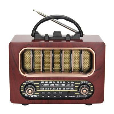 Orta Boy Retro Ahşap Tasarım Bluetooth Hoparlörlü Radyo ? FM/AM Destekli, Şarjlı ve Taşınabiliri Radyo NS-6636