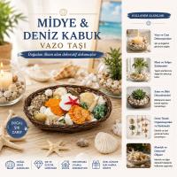 OVAL AHŞAP SEPET RENKLİ MİX MİDYE - DENİZ KABUK VAZO TAŞI