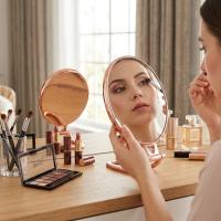 OVAL - BAKIR 6.5 INC=16.5X13CM MAKYAJ AYNASI ÇİFT TARAFLI KATLANIR AYAKLI