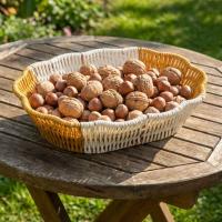 Oval Çift Renkli Plastik Rattan Ekmek ve Meyve Sepeti - Çok Amaçlı Banyo ve Mutfak Düzenleyici - Yıkanabilir Dekoratif Tezgâh Üstü Organiz