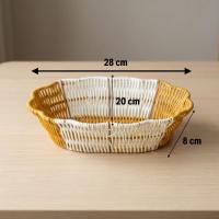 Oval Çift Renkli Plastik Rattan Ekmek ve Meyve Sepeti - Çok Amaçlı Banyo ve Mutfak Düzenleyici - Yıkanabilir Dekoratif Tezgâh Üstü Organiz