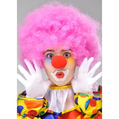 Pembe Renk Kıvırcık Afro Bonus Peruk Takma Saç ve Kırmızı Burun Seti