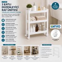 RAFTY 3 KATLI TEKERLEKLİ SEPET ORGANİZER DÜZENLEYİCİ RAF ÜNİTESİ 465X145X480MM