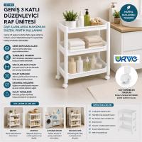 RAFTY GENİŞ 3 KATLI TEKERLEKLİ SEPET ORGANİZER DÜZENLEYİCİ RAF ÜNİTESİ 352X220X480MM